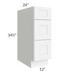 Brilliant White Shaker 12" 3-Drawer Base Cabinet