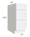 Brilliant White Shaker 15" 3-Drawer Base Cabinet