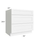 Brilliant White Shaker 36" 3-Drawer Base Cabinet