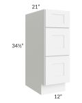 Brilliant White Shaker 12" 3-Drawer Vanity Base Cabinet