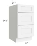 Brilliant White Shaker 18" 3-Drawer Vanity Base Cabinet