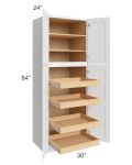 Brilliant White Shaker 30x84x24 Wall Pantry Cabinet with 4 Rollout Trays