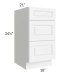 Lakewood White 18" 3-Drawer Vanity Base Cabinet