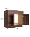 Farmhouse Walnut Shaker 36" Vanity Sink Base Cabinet with Drawers on the Left 