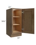 Midtown Mocha Shaker 15" Full Height Door Vanity Base Cabinet