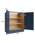 Midtown Blue Shaker 30" Full Height Door Vanity Base Cabinet