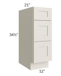 Asheville Cloud Shaker 12" 3-Drawer Vanity Base Cabinet
