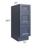 Bayville Blue 12" 3-Drawer Vanity Base Cabinet