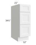 Bayville White 12" 3-Drawer Vanity Base Cabinet
