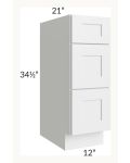Midtown White Shaker 12" Vanity 3-Drawer Base Cabinet