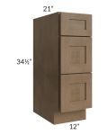 Midtown Mocha Shaker 12" Vanity 3-Drawer Base Cabinet