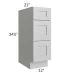 Midtown Painted Grey Shaker 12" Vanity 3-Drawer Base Cabinet