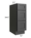 Midtown Black Shaker 12" Vanity 3-Drawer Base Cabinet
