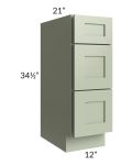 Midtown Pistachio Green Shaker 12" Vanity 3-Drawer Base Cabinet