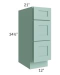 Midtown Mint Green Shaker 12" Vanity 3-Drawer Base Cabinet