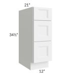 Union White 12" Vanity 3-Drawer Base Cabinet