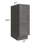 Salem Dark Grey 12" Vanity 3-Drawer Base Cabinet