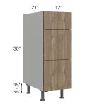 Milan Pecan 12" Vanity 3-Drawer Base Cabinet