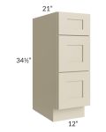 Stratton Khaki Shaker 12" 3-Drawer Vanity Base Cabinet - Out of stock through mid April
