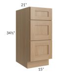 Asheville Rift Oak Shaker 15" 3-Drawer Vanity Base Cabinet
