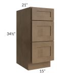 Midtown Mocha Shaker 15" Vanity 3-Drawer Base Cabinet