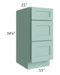 Midtown Mint Green Shaker 15" Vanity 3-Drawer Base Cabinet