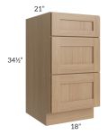Asheville Rift Oak Shaker 18" 3-Drawer Vanity Base Cabinet