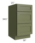 Midtown Hunter Green Shaker 18" Vanity 3-Drawer Base Cabinet