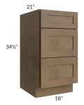 Midtown Mocha Shaker 18" Vanity 3-Drawer Base Cabinet