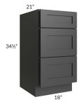 Midtown Black Shaker 18" Vanity 3-Drawer Base Cabinet