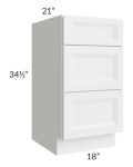 Salem White 18" Vanity 3-Drawer Base Cabinet