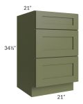 Midtown Hunter Green Shaker 21" Vanity Drawer Base Cabinet