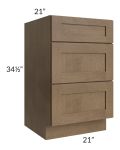Midtown Mocha Shaker 21" Vanity Drawer Base Cabinet