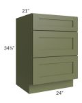 Midtown Hunter Green Shaker 24" Vanity Drawer Base Cabinet
