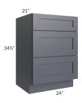 Midtown Indigo Shaker 24" Vanity Drawer Base Cabinet