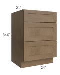 Midtown Mocha Shaker 24" Vanity Drawer Base Cabinet