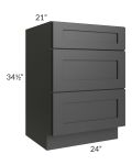 Midtown Black Shaker 24" Vanity Drawer Base Cabinet