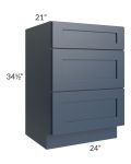 Midtown Blue Shaker 24" Vanity Drawer Base Cabinet