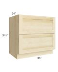 Unfinished Shaker 36" 2-Drawer Base Cabinet