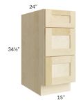 Unfinished Shaker 15" 3-Drawer Base Cabinet