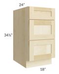 Unfinished Shaker 18" 3-Drawer Base Cabinet