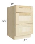 Unfinished Shaker 21" 3-Drawer Base Cabinet