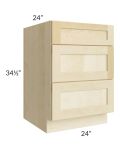Unfinished Shaker 24" 3-Drawer Base Cabinet