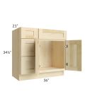 Unfinished Shaker 36" Vanity Sink Base Cabinet (Drawers on Left)