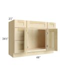 Unfinished Shaker 48" Vanity Cabinet with 6 Drawers