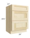 Unfinished Shaker 24" 3-Drawer Vanity Base Cabinet