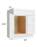 Asheville White Shaker 30" Vanity Sink Base Cabinet (Drawers on Right)