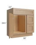 Asheville Rift Oak Shaker 30" Vanity Sink Base Cabinet (Drawers on Right)