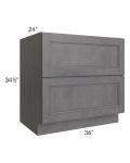 Stone Grey 36" 2-Drawer Base Cabinet