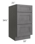 Stone Grey 18" Vanity Three Drawer Base Cabinet